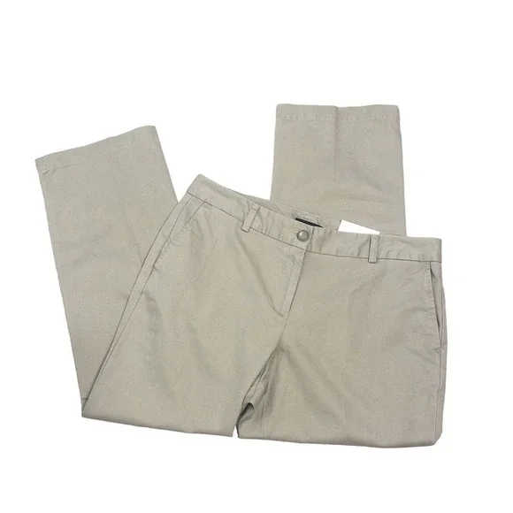 Lands End Pants Womens 12P Khaki‎ Straight Crop Chino Flat Front Minimalist New - Picture 3 of 11